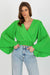 Chic Italian Pleated Sleeve Blouse with Envelope Neckline and Comfortable Elastic Waistband