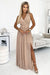 Chic Beige Brocade Maxi Gown with Alluring Side Slit by Numoco