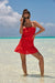 Radiant Ruby Drawstring Beach Tunic with Chic Openwork Design