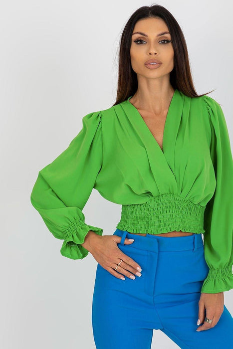 Elegant Envelope Neck Blouse with Comfortable Stretch Waistband