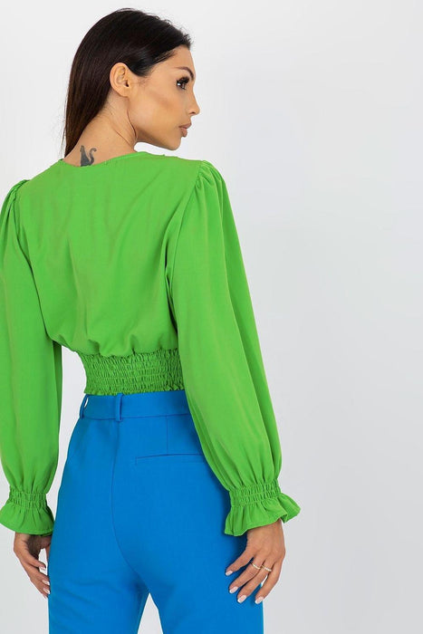 Elegant Envelope Neck Blouse with Comfortable Stretch Waistband