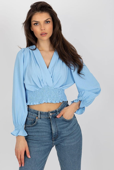 Elegant Envelope Neck Blouse with Comfortable Stretch Waistband