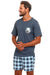 Sophisticated Men's Cotton Lounge Ensemble - Chic Short Sleeve Top with Trendy Trousers