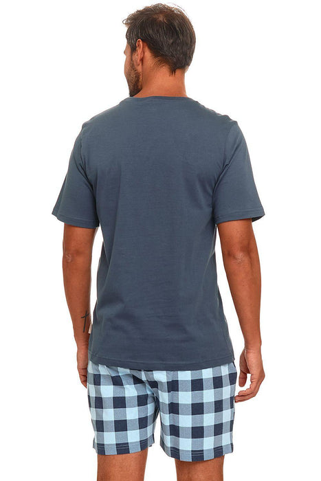 Sophisticated Men's Cotton Lounge Ensemble - Chic Short Sleeve Top with Trendy Trousers