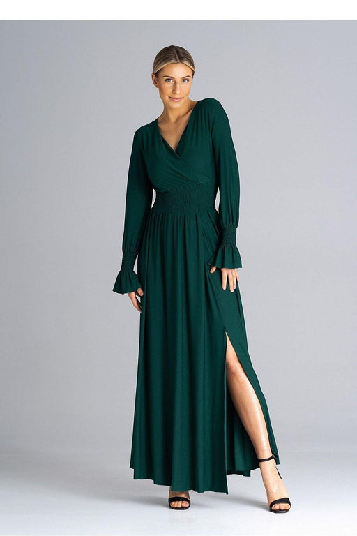 Chic Ruched Sleeve Evening Maxi Dress