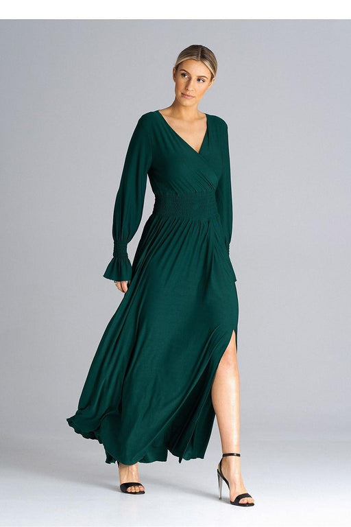 Chic Ruched Sleeve Evening Maxi Dress