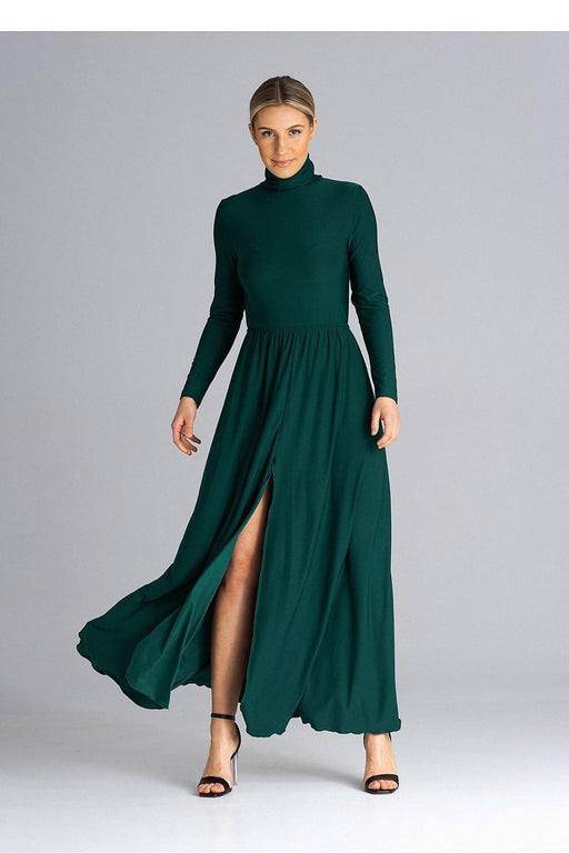 Sophisticated Turtleneck Flared Maxi Dress for Effortless Daytime Style