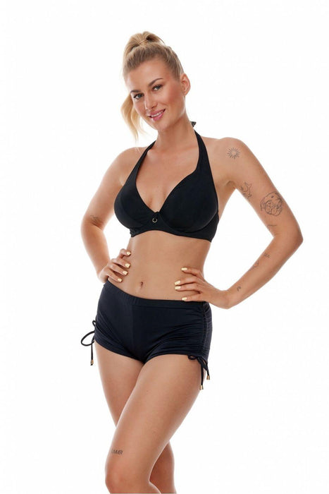 Sleek Black Swim Shorts with Chic Side Straps