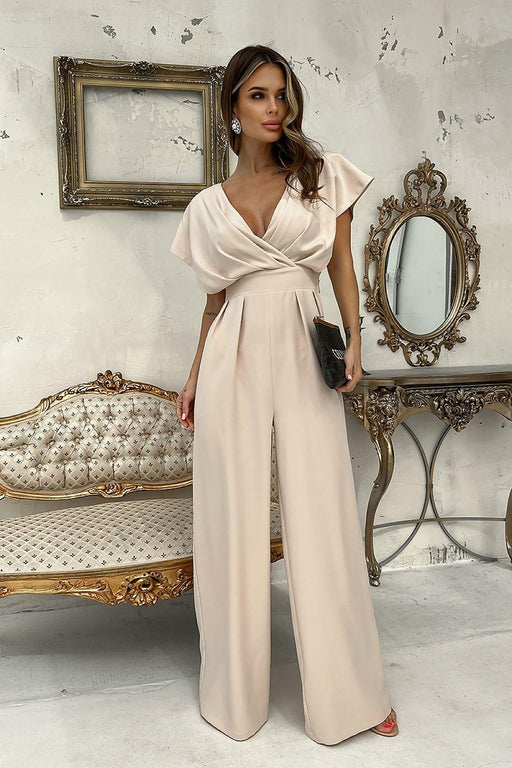 Chic Wide-Leg Jumpsuit with Flared Sleeves and Statement Belt