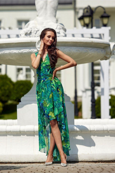 Elegant Floral Chiffon Maxi Dress with Stylish Envelope Neckline for Special Occasions