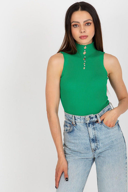 Elegant Sleeveless Turtleneck Top with Decorative Zircon Accents