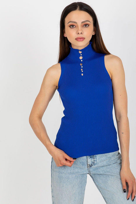 Elegant Sleeveless Turtleneck Top with Decorative Zircon Accents