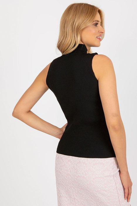 Elegant Sleeveless Turtleneck Top with Decorative Zircon Accents