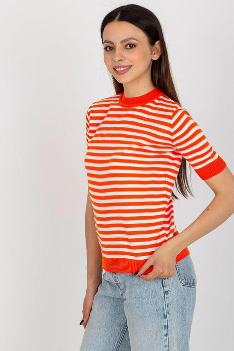 Chic Multicolored Knit Top with Short Sleeves