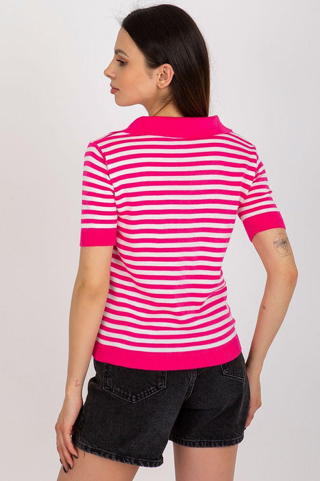 Chic Striped Knit Blouse with Collar