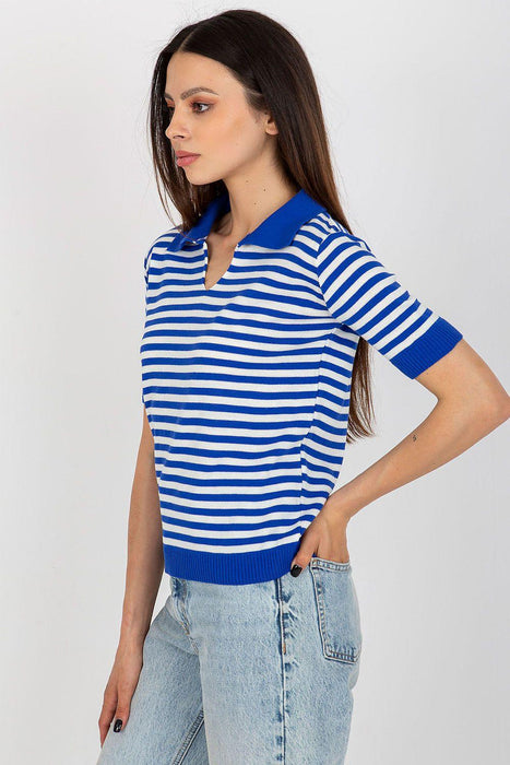 Chic Striped Knit Blouse with Collar