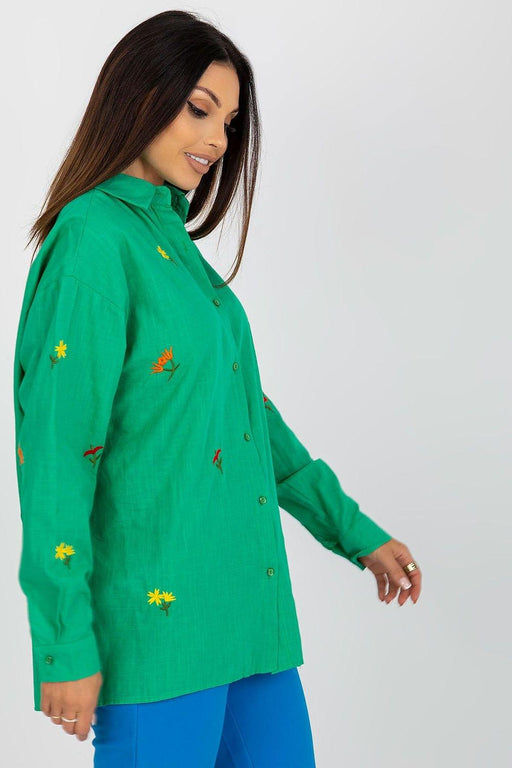 Embroidered Floral Loose-Fit Long Sleeve Blouse for Women