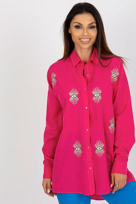 Stylish Embroidered Women's Shirt with Loose Fit and Buttoned Long Sleeves