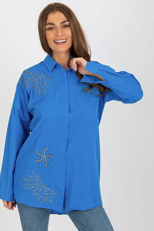 Chic Embroidered Relaxed Fit Long Sleeve Blouse