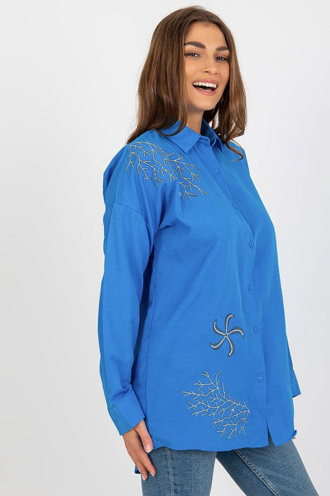 Chic Embroidered Relaxed Fit Long Sleeve Blouse