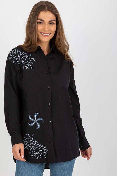 Chic Embroidered Relaxed Fit Long Sleeve Blouse