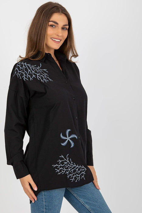 Chic Embroidered Relaxed Fit Long Sleeve Blouse