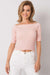 Elegant White Boat Neck Ribbed Top