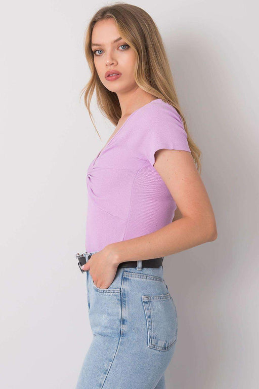 Heart Knot Ribbed Cotton Blend Blouse