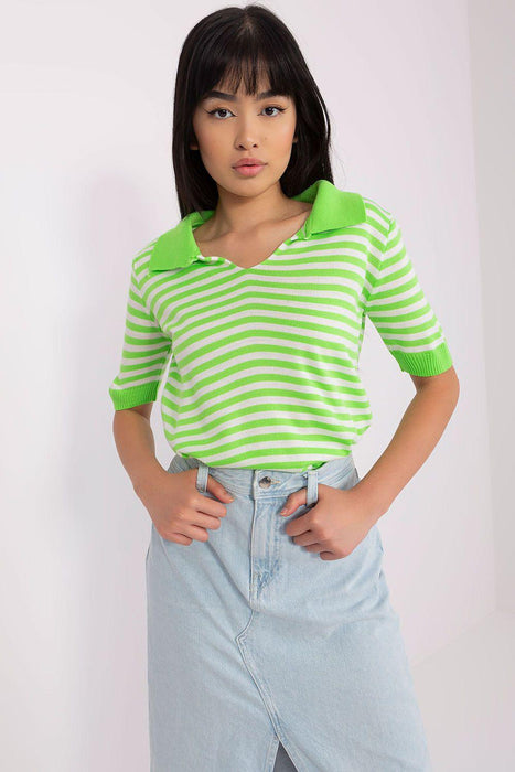 Chic Striped Knit Blouse with Collar