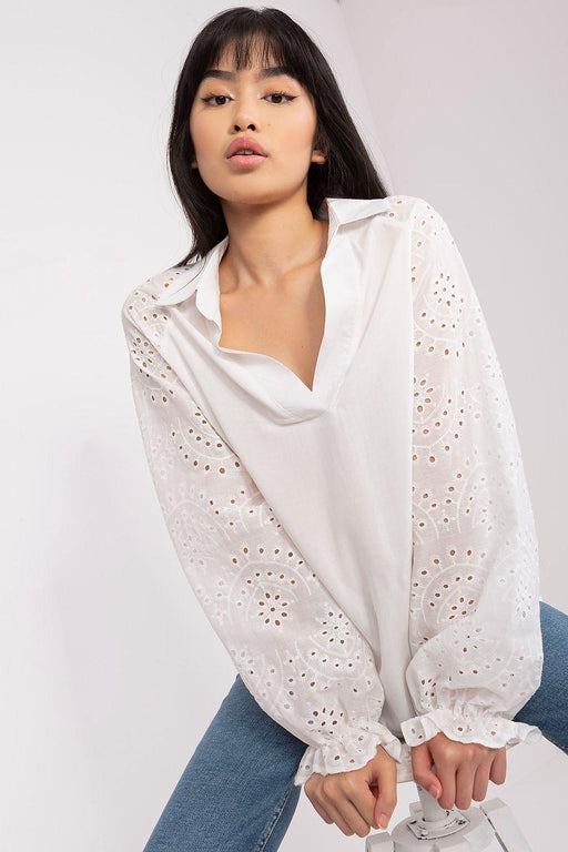 Lace-Accented Sophisticated Long-Sleeve Top