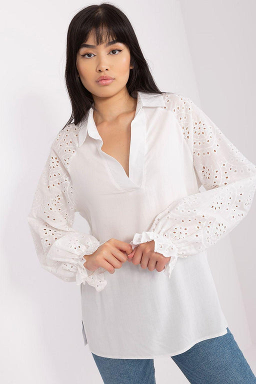 Lace-Accented Sophisticated Long-Sleeve Top