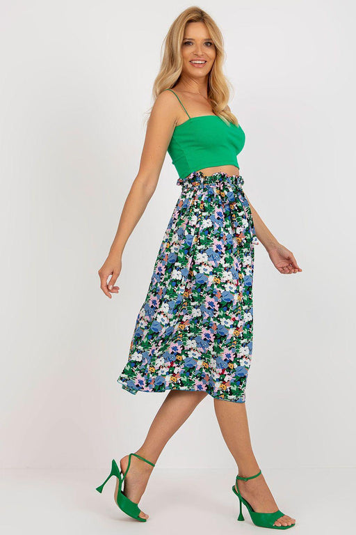 Parisian Elegance Floral Viscose Skirt with Adjustable Tie Waist