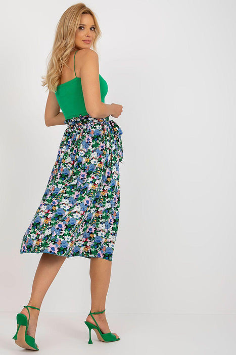 Parisian Elegance Floral Viscose Skirt with Adjustable Tie Waist