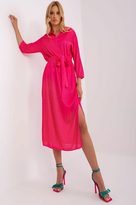 Chic Ribbed V-Neck Midi Dress with Adjustable Waist Detail