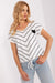 Trendy Striped V-Neck Blouse with Unique Patch Detail