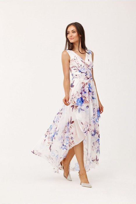 Elegant Floral Chiffon Maxi Dress with Stylish Envelope Neckline for Special Occasions