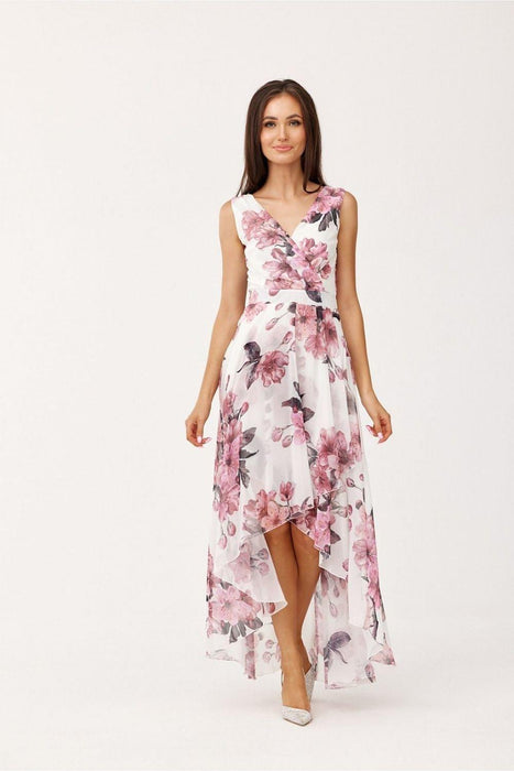 Elegant Floral Chiffon Maxi Dress with Stylish Envelope Neckline for Special Occasions