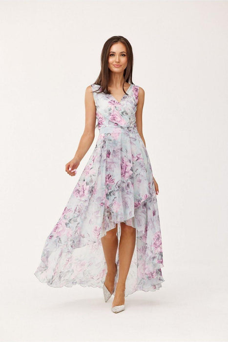 Elegant Floral Chiffon Maxi Dress with Stylish Envelope Neckline for Special Occasions