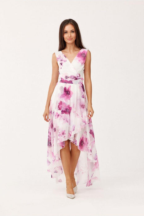 Elegant Floral Chiffon Maxi Dress with Stylish Envelope Neckline for Special Occasions