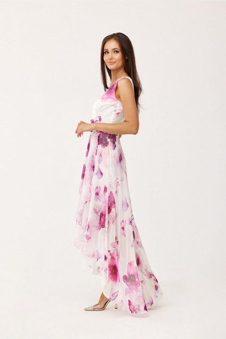 Elegant Floral Chiffon Maxi Dress with Stylish Envelope Neckline for Special Occasions