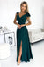 Elegant Bottle Green Evening Dress with Stylish Shoulder Bows