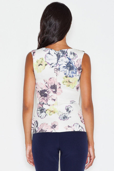 Elegant Floral Sleeveless Top with Stylish Basque and Boat Neck Design