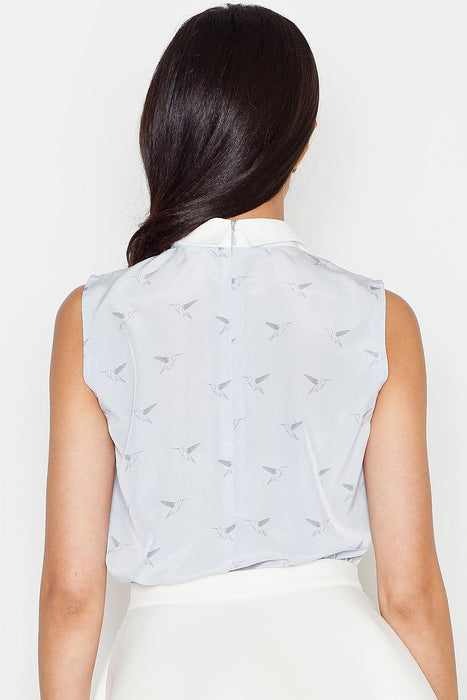 Chic Avian Print Sleeveless Blouse - Women's Bird Pattern Top