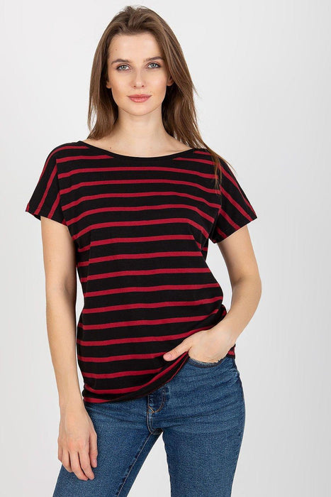 Trendy Striped V-Neck Tee with Eye-Catching Back Cutout