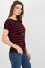 Trendy Striped V-Neck Tee with Eye-Catching Back Cutout