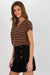 Heart-Striped Sweetheart Neckline Cotton T-Shirt for Women