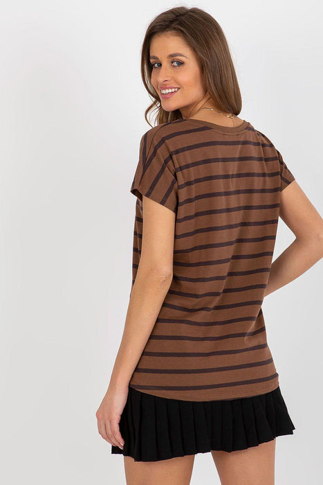 Heart-Striped Sweetheart Neckline Cotton T-Shirt for Women