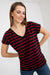 Heart-Striped Sweetheart Neckline Cotton T-Shirt for Women