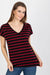 Heart-Striped Sweetheart Neckline Cotton T-Shirt for Women