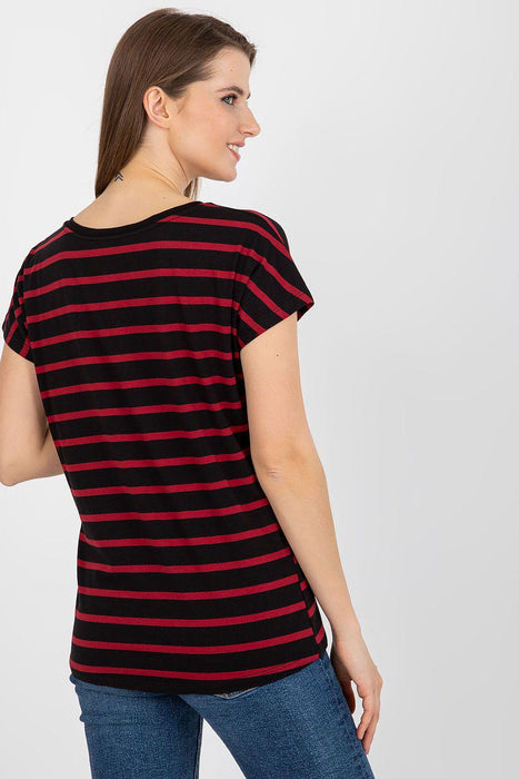 Heart-Striped Sweetheart Neckline Cotton T-Shirt for Women